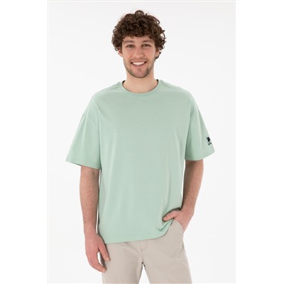 Erkek Oversize Fit Bisiklet Yaka Su Yeşili Tişört