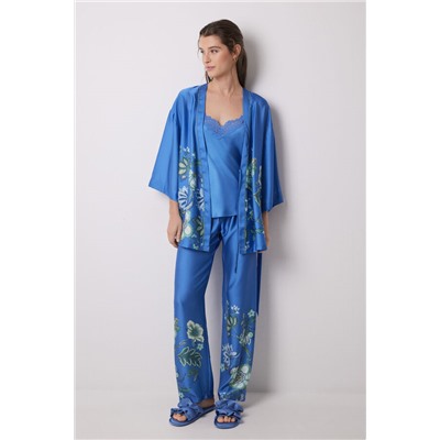 Set de pijama largo satén y encaje azul