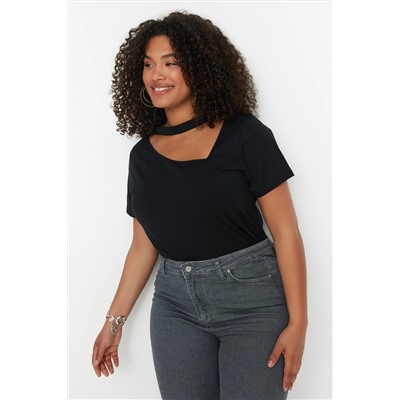 Siyah Pencere/Cut Out Detaylı %100 Pamuk Örme T-Shirt TBBSS22BF00001