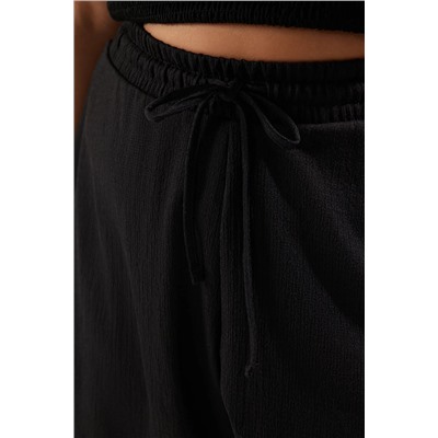 Siyah Beli Lastikli Büyük Beden Örme Şort TBBSS22AP00002