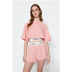 TRENDYOLMİLLA Açık Pembe Lastik Detaylı T-shirt-Şort Örme Pijama Takımı THMSS23PT00154