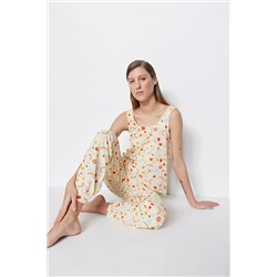 TRENDYOLMİLLA Sarı-Çok Renkli Baskılı Atlet-Pantolon Örme Pijama Takımı THMSS23PT00092