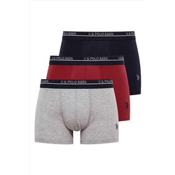 U.S. Polo Assn. Erkek Gri Melanj - Bordo - Lacivert 3 Lü Boxer 82016