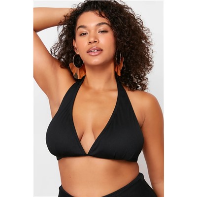 Siyah Derin V Boyundan Bağlama Detaylı Bikini Üstü TBBSS24CT00003