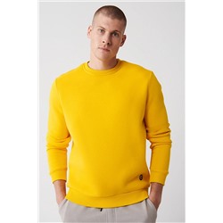 Avva Erkek Sarı Bisiklet Yaka Içi Polarlı 3 Iplik Pamuklu Regular Fit Standart Kesim Unisex Sweatshirt E001017
