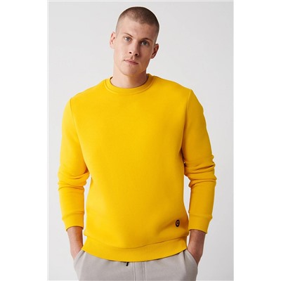 Avva Erkek Sarı Bisiklet Yaka Içi Polarlı 3 Iplik Pamuklu Regular Fit Standart Kesim Unisex Sweatshirt E001017