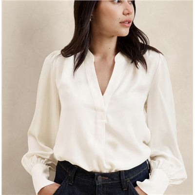 Crepe Volume-Sleeve Blouse