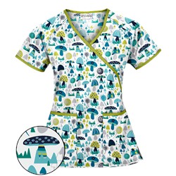 UA Mushroom Pickens Amazing Aqua Mock Wrap Scrub Top