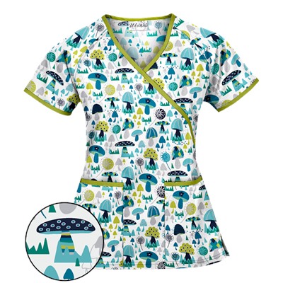 UA Mushroom Pickens Amazing Aqua Mock Wrap Scrub Top