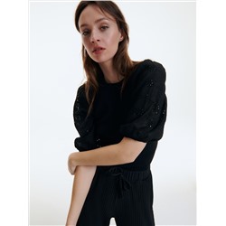 Bluse mit Ärmeln mit Lochstickerei