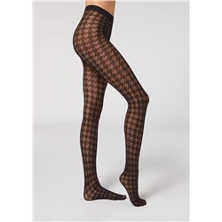 Transparente Strumpfhose 30 Denier mit Hahnentrittmuster