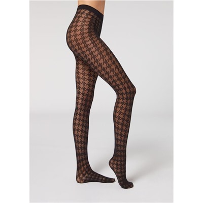 Transparente Strumpfhose 30 Denier mit Hahnentrittmuster