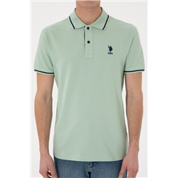 Erkek Slim Fit Polo Yaka Su Yeşili Basic Tişört