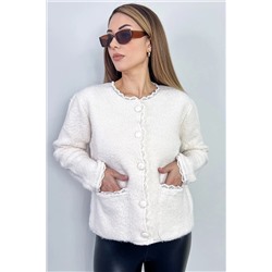 Ritnice Kadın Perla Dantelli Krem Buklet Hırka 1279