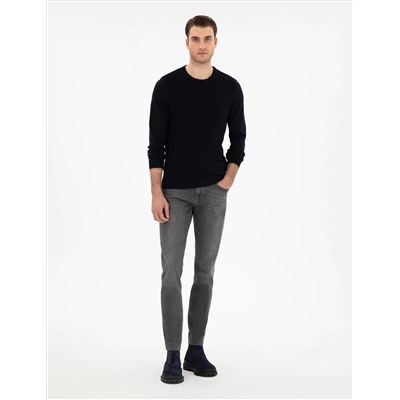 Açık Lacivert Slim Fit Bisiklet Yaka Triko Kazak