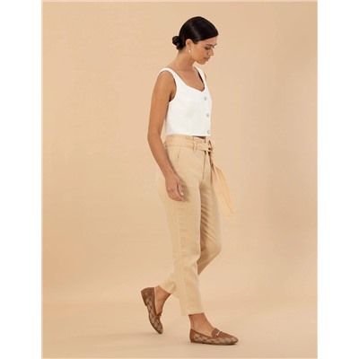 Bej Carrot Fit Keten Pantolon