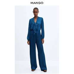 MANG*O атласный комбинезон с v-образным вырезом, длинными рукавами и бантом