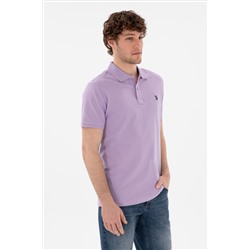 Erkek Slim Fit Polo Yaka Lila Basic Tişört
