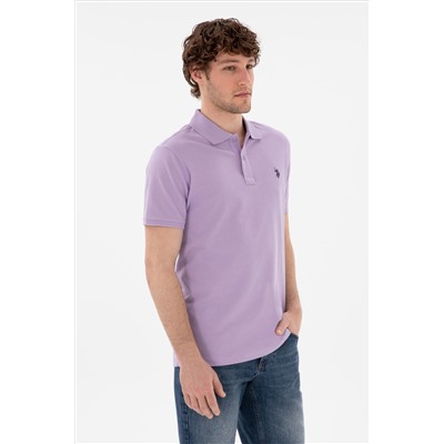 Erkek Slim Fit Polo Yaka Lila Basic Tişört