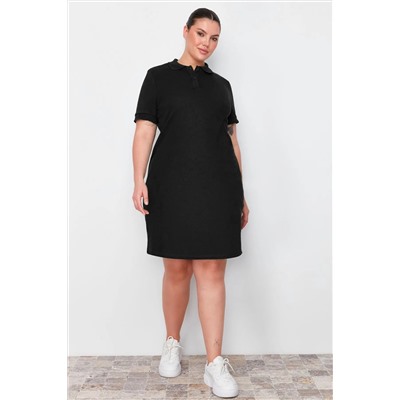 Trendyol Curve Siyah Polo Yaka Mini Örme Elbise TBBSS24AH00164