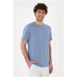 Erkek Regular Fit Bisiklet Yaka Mavi Basic Tişört