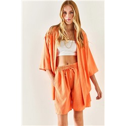 Olalook Kadın Somon Şortlu Kimono Takım TKM-19000216