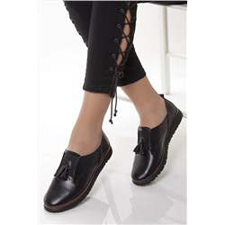 Deripabuc Hakiki Deri Siyah Kadın Deri Casual Ayakkabı Dp06-4106 DP06-4106