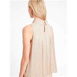 Snake-Print Pleated Mock-Neck Top