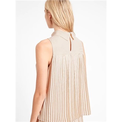 Snake-Print Pleated Mock-Neck Top