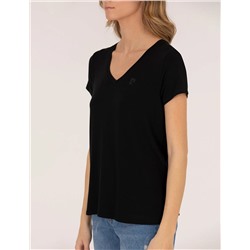 Siyah Comfort Fit V Yaka Basic Tişört