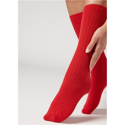 Kurze Socken in Rippe mit Wolle und Kaschmir