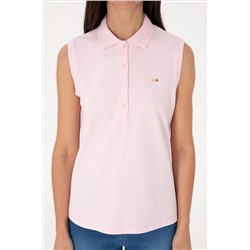Kadın Açık Pembe Kolsuz Polo Yaka Tişört