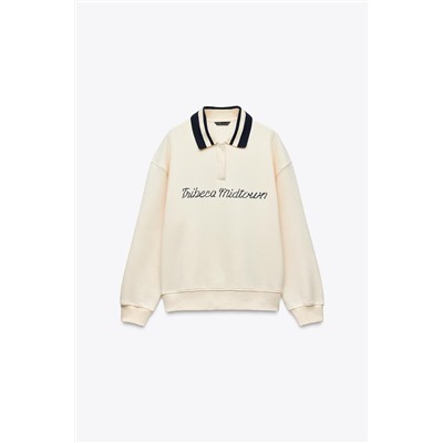POLO COLLAR SWEATSHIRT WITH SLOGAN