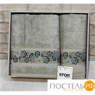 T1151/SM07 Набро полотенец EFOR из 2-х предметов (50*90.70*140) модель ROZALINA (серый) GRI