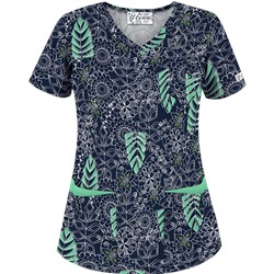 UA Tribal Palm Navy Print Scrub Top