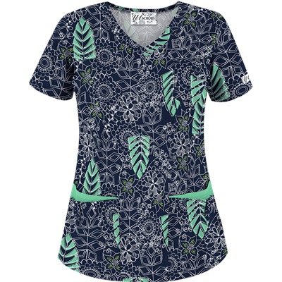 UA Tribal Palm Navy Print Scrub Top