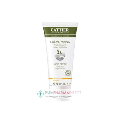 Cattier Crème Mains Argile Blanche Huiles Végétales BIO 75ml