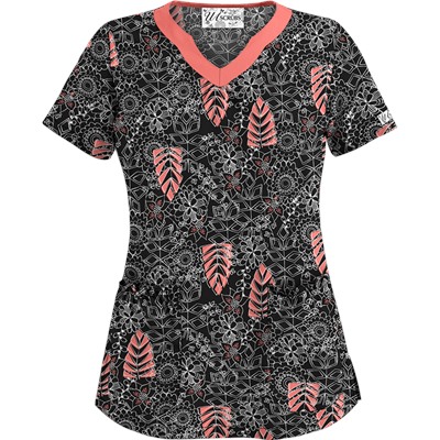 UA Tribal Palm Black Print Scrub Top