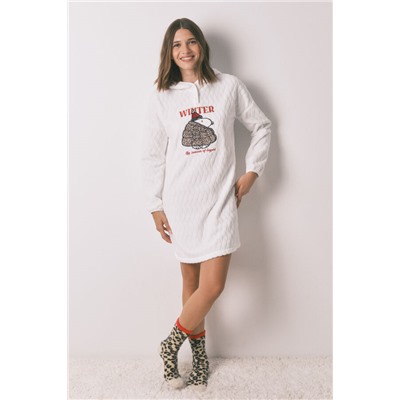 Camisón corto polar capucha blanco Snoopy
