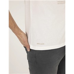 Ekru Slim Fit Baskılı Bisiklet Yaka Tişört