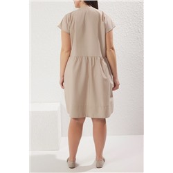 Camel Düğmeli Poplin Dokuma Büyük Beden Elbise TBBSS25AH00161