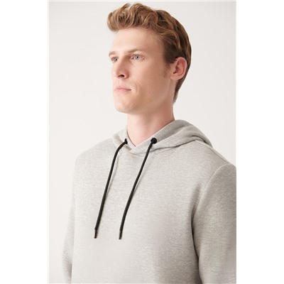 Gri Kapüşonlu Yaka İçi Polarlı 3 İplik Pamuklu Regular Fit Standart Kesim Unisex Sweatshirt