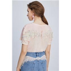 Camiseta de lino Rosa claro jaspeado
