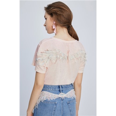 Camiseta de lino Rosa claro jaspeado