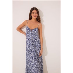 Vestido largo tirantes print azul flores