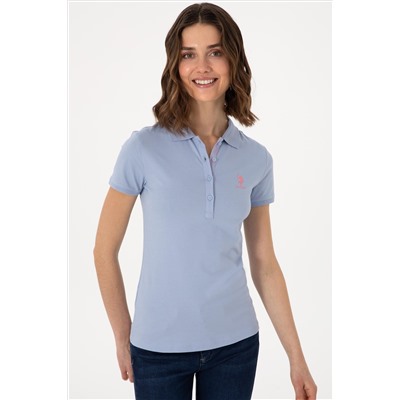 Kadın Açık Mavi Basic Polo Yaka Tişört