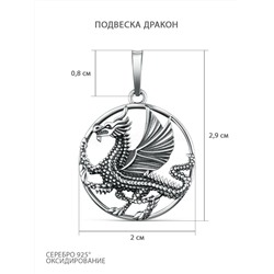 Подвеска из чернёного серебра - Дракон 925 пробы ПДр-007о