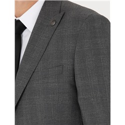 Füme Ekose Yün Karışımlı Ekstra Slim Fit Takım Elbise
