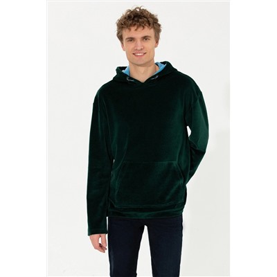 Erkek Yeşil Kapüşonlu Sweatshirt
