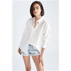 Defacto Oversize Fit Gömlek Yaka Vual Uzun Kollu %100 Pamuk Gömlek TYC00493151587